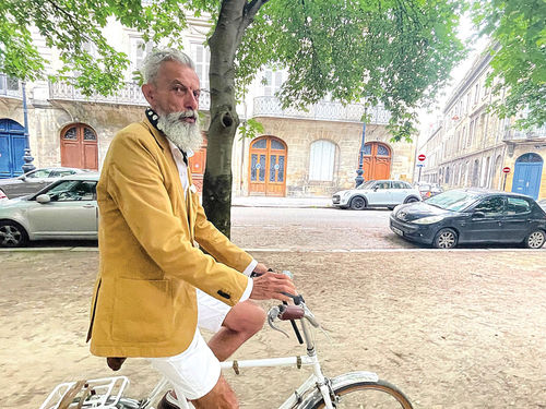 Bordeaux bike guide extraordinaire Bruno Beurrier on the bicycle his grandfather once owned. Bordeaux bike guide extraordinaire Bruno Beurrier on the bicycle his grandfather once owned.