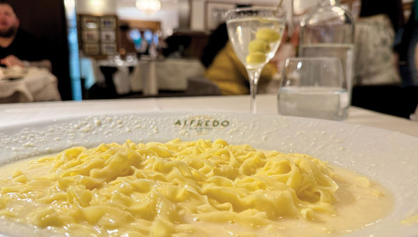 Fettucine Alfredo at Alfredo alla Scrofa, where the dish originated. Fettucine Alfredo at Alfredo alla Scrofa, where the dish originated.