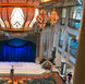 The atrium on the Disney Treasure features ornate lighting inspired by the movie "Aladdin."