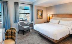 A rendering of a restyled guestroom at the Hilton Milwaukee.