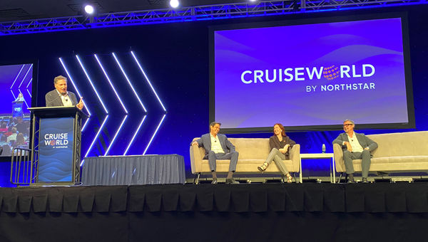 Laura Hodges Bethge, center, on the Presidents Panel at CruiseWorld with other Royal Caribbean Group presidents and CEOs. Laura Hodges Bethge, center, on the Presidents Panel at CruiseWorld with other Royal Caribbean Group presidents and CEOs.