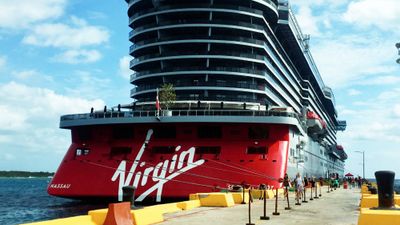Virgin Voyages' Scarlet Lady docked in Costa Maya, Mexico.