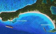 A map showing the north and south plazas at the expanded and renamed Relaxaway, Half Moon Cay.