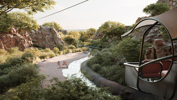 Rendering of the solar-powered aerial cable car system at Few & Far Luvhondo. Rendering of the solar-powered aerial cable car system at Few & Far Luvhondo.