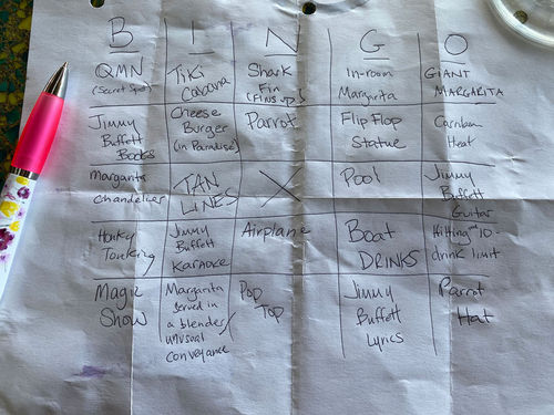 The bingo card created by Andrea Zelinski to add some additional fun to her experience on the Margaritaville at Sea Islander. The bingo card created by Andrea Zelinski to add some additional fun to her experience on the Margaritaville at Sea Islander.