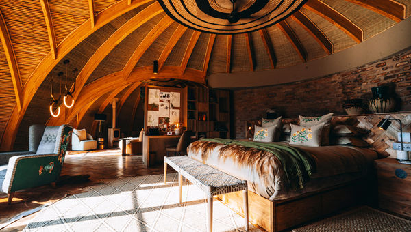 The intimate lodge accommodates just eight guests in four thatched villas. The intimate lodge accommodates just eight guests in four thatched villas.