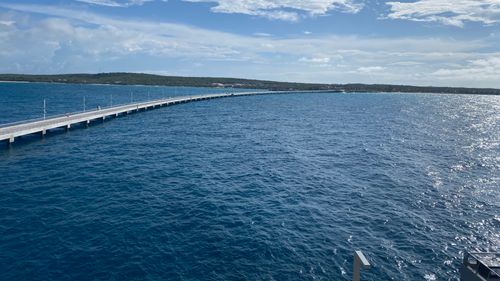 The new pier stretches a bit more than a half mile to reach the island of Eleuthera. The new pier stretches a bit more than a half mile to reach the island of Eleuthera.